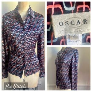 Vintage 70s Oscar de la Renta Geometric patterned silk Blouse